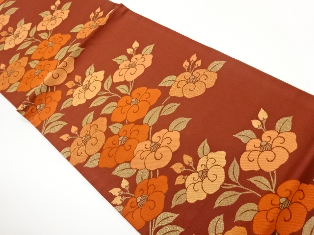 JAPANESE HIRAKI NAGOYA OBI / WOVEN CAMELLIA